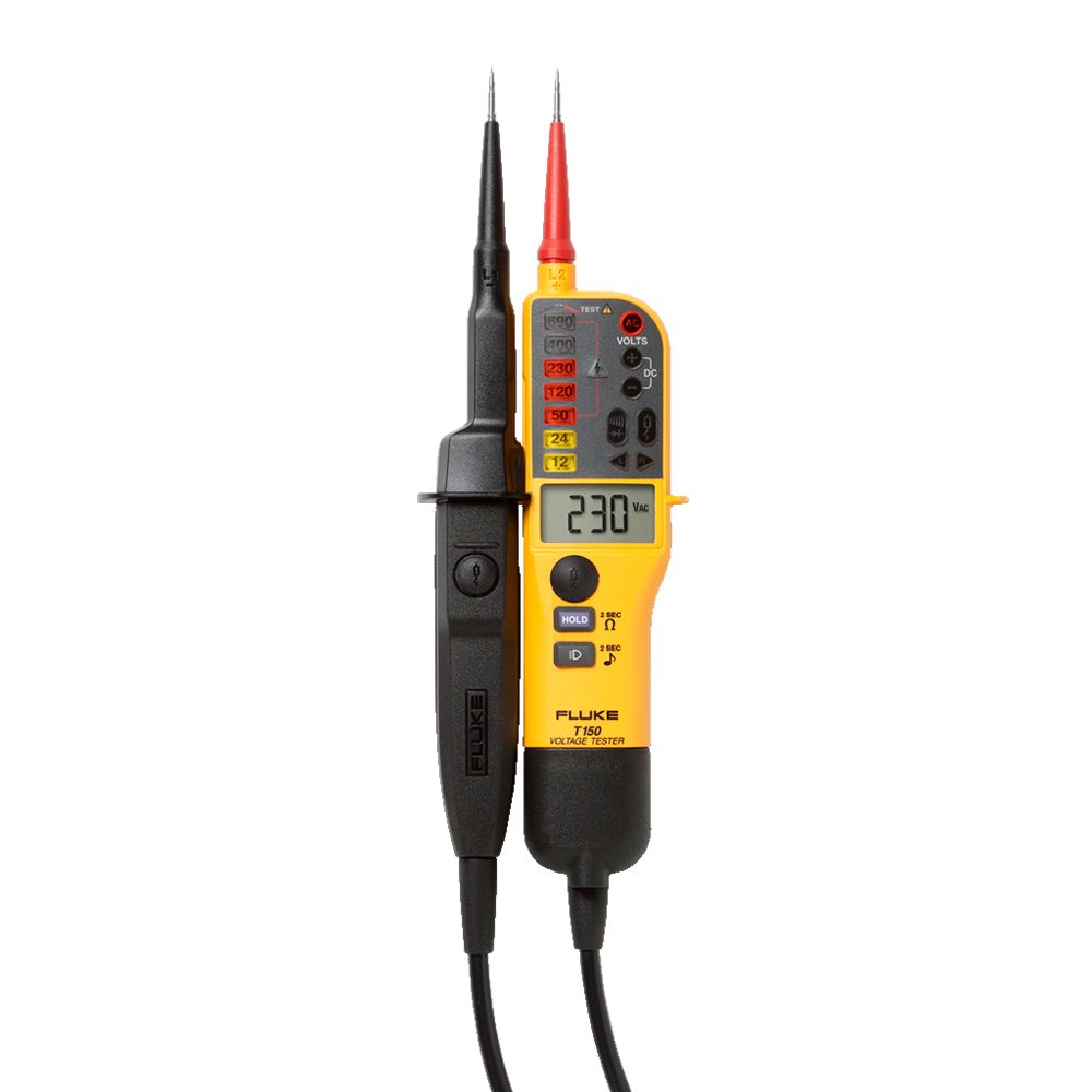 Fluke T150 spännings- och kontinuitetstestare med LCD-skärm och resistansmätning