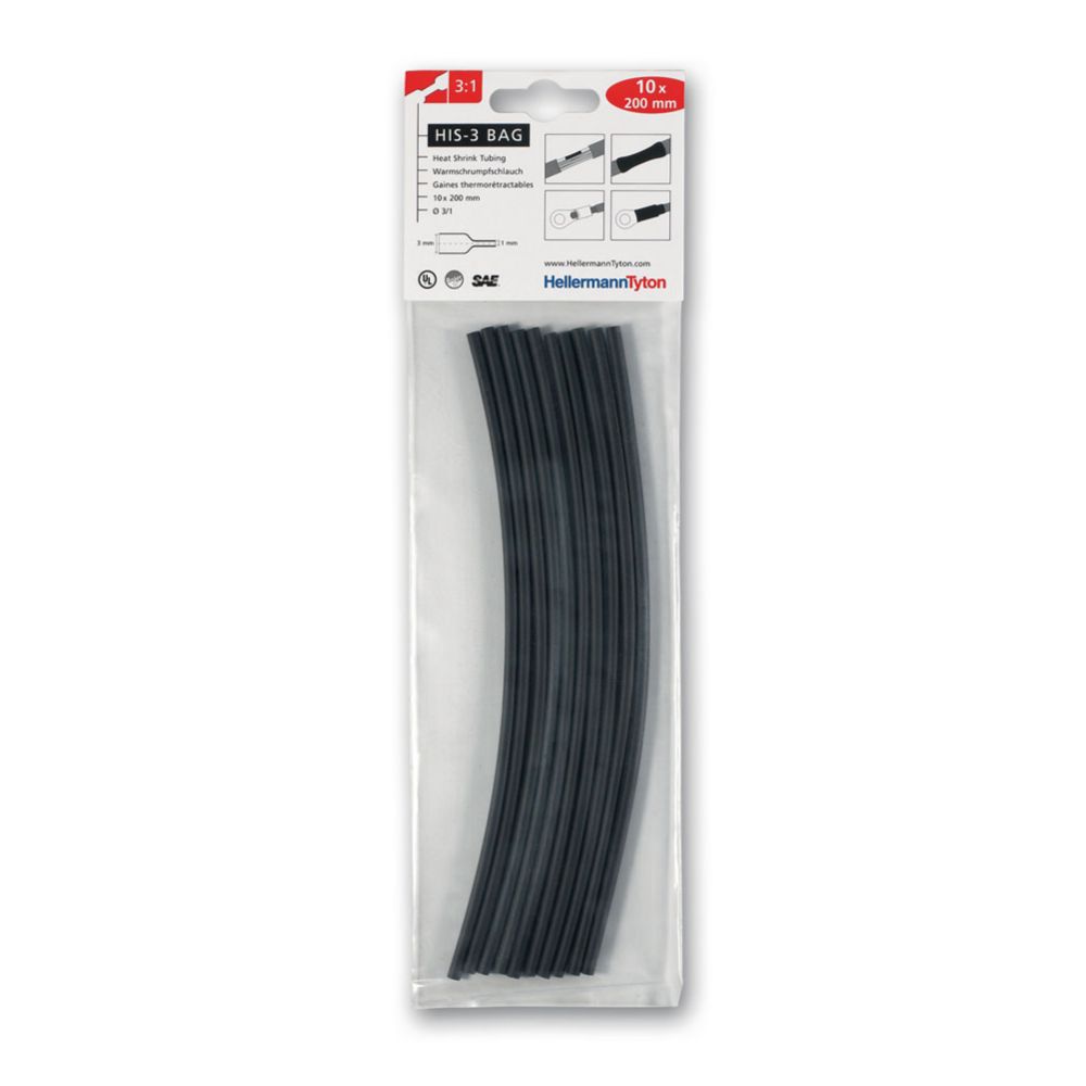 HellermannTyton krympslang 3/1 mm svart 3:1 10 x 200 mm