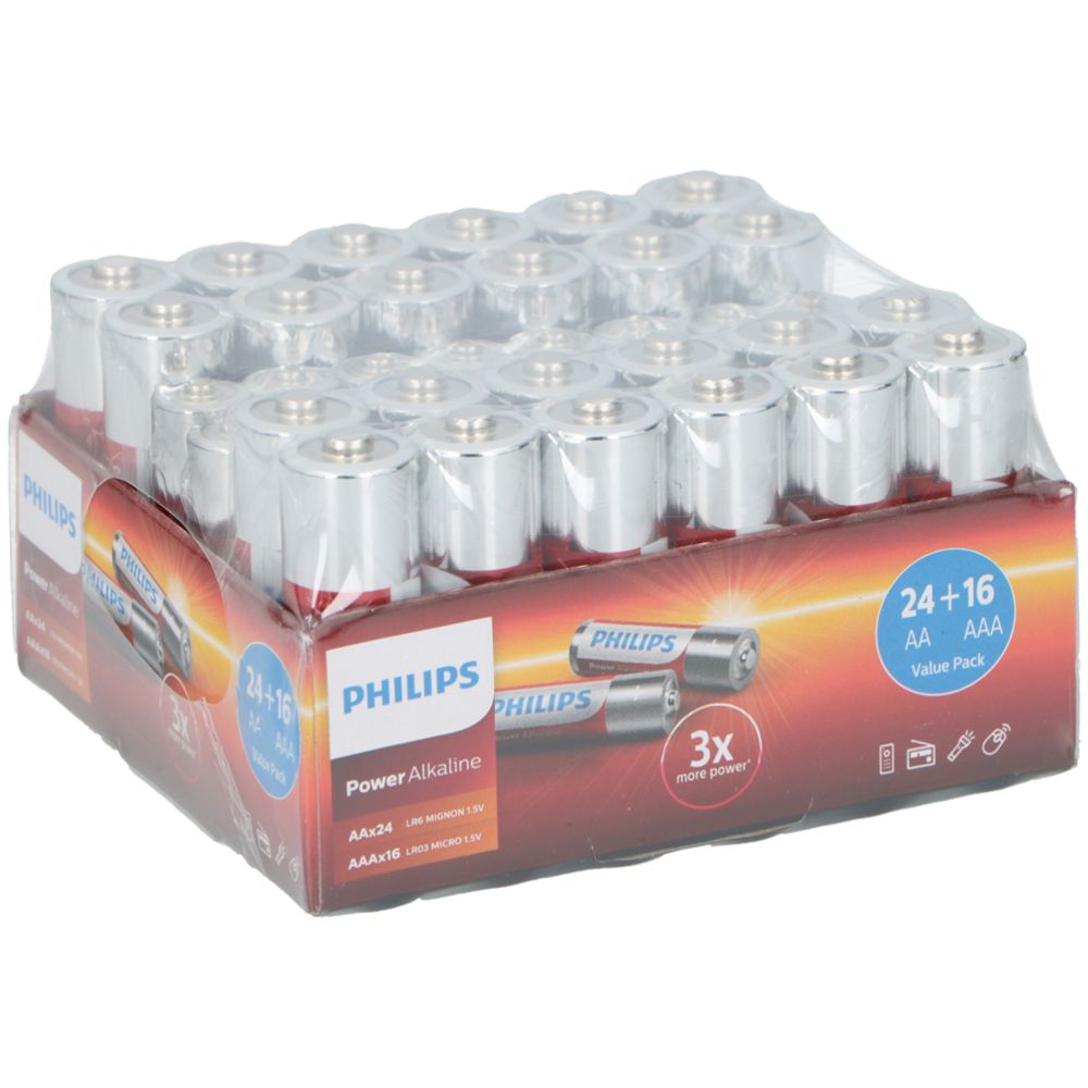 Philips Power Alkaline Batteripaket 40 st (24 x AA + 16 x AAA)