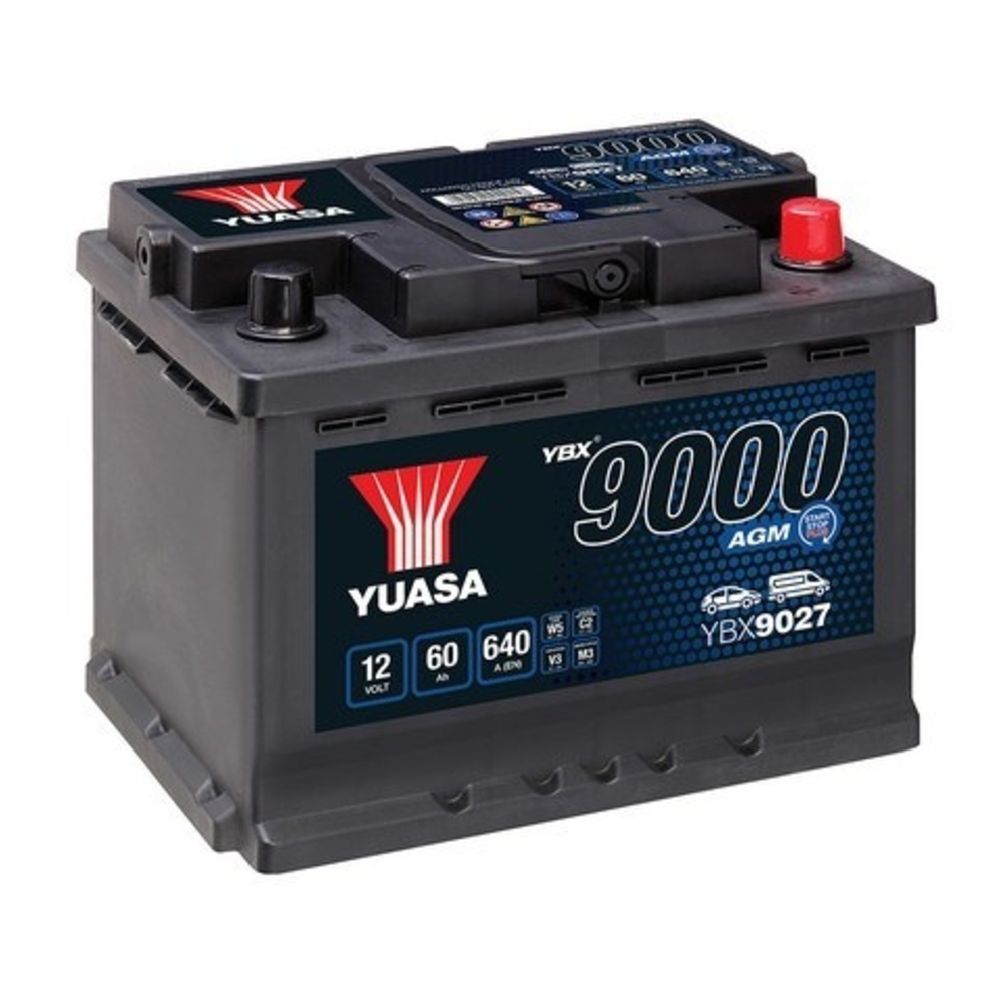 Yuasa YBX9027 60Ah / 640A AGM-akku P242 x L175 x K190 -+