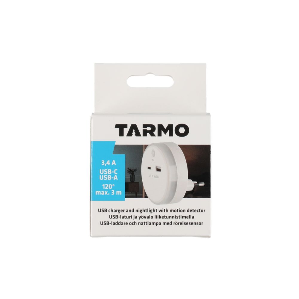 Tarmo USB-laddare och nattlampa med rörelsesensor