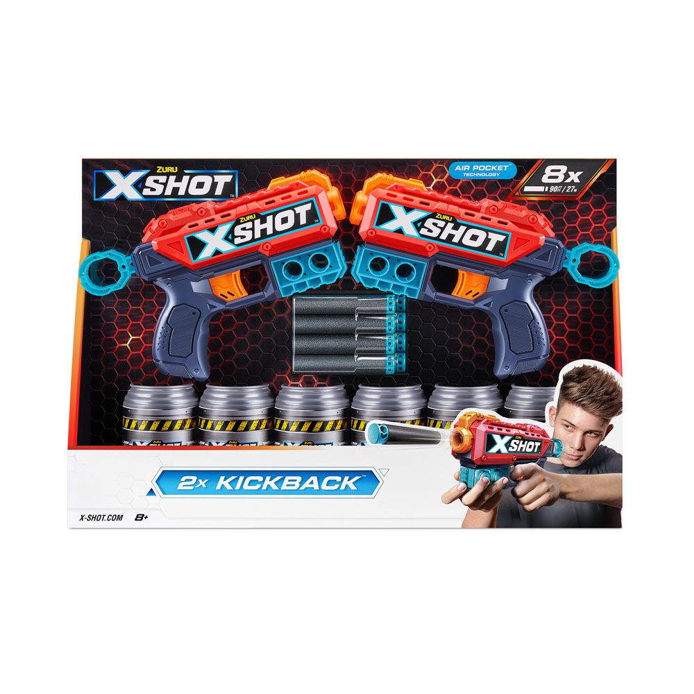 X-Shot Excel Kickback Blaster mängupüstol 2 tk, 8 noolt ja 6 purki