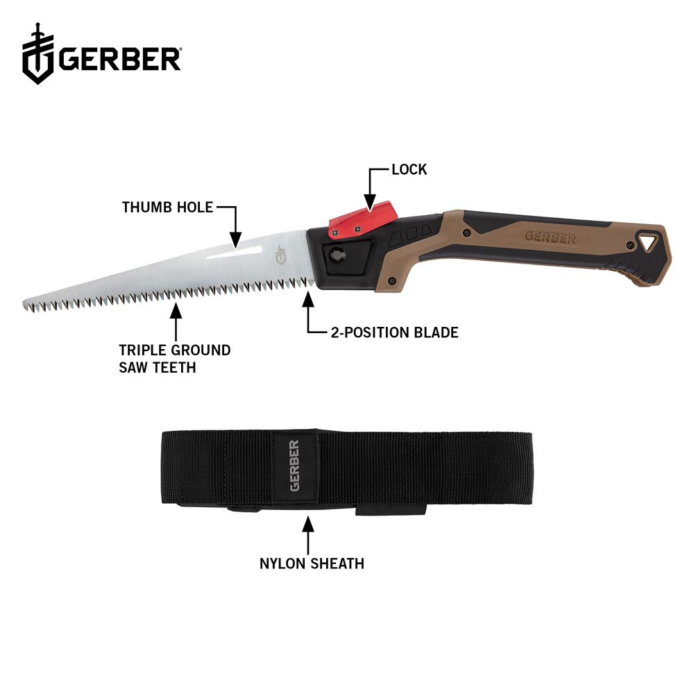 Gerber Bushcraft taittosaha retkeilyyn kotelolla