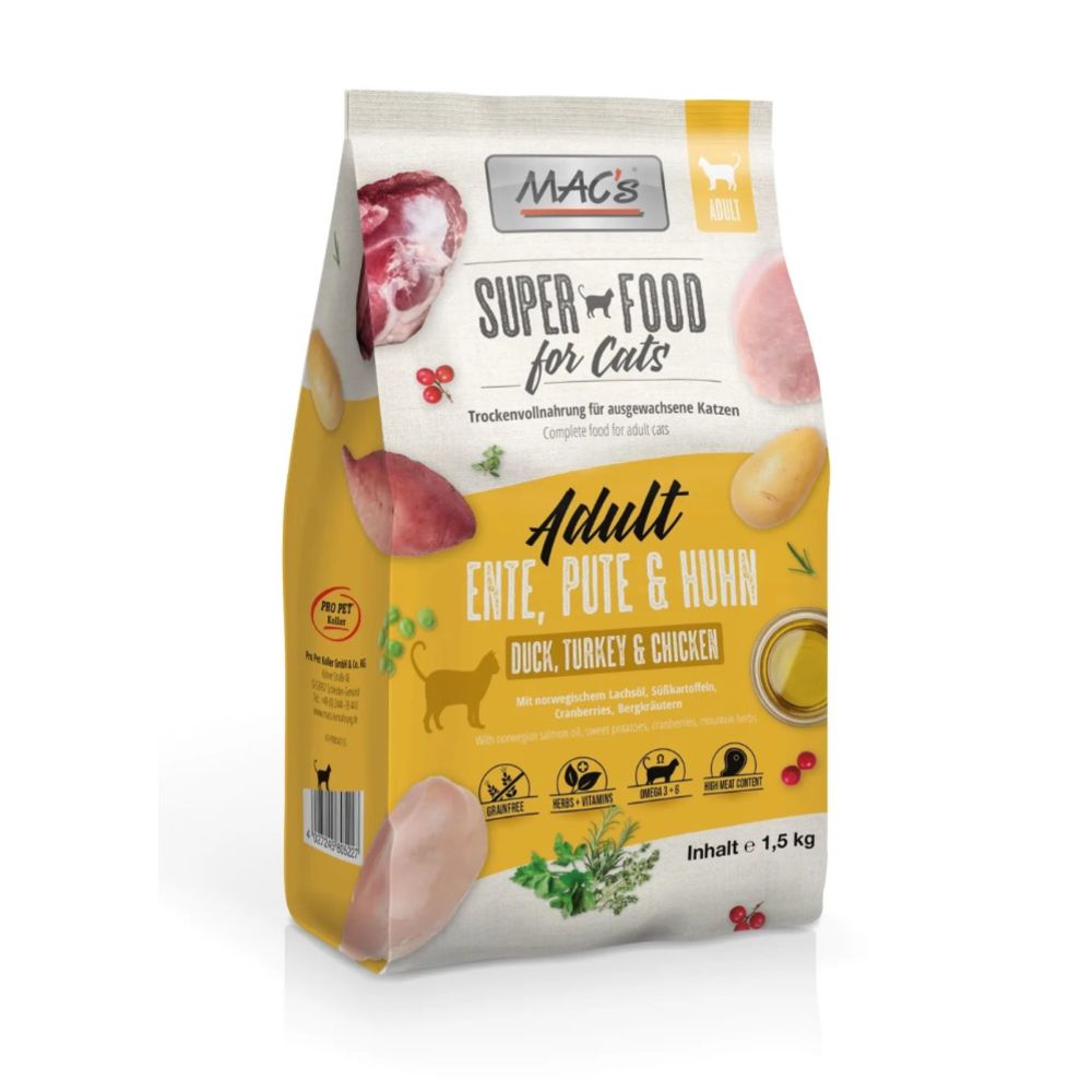 Mac's ankka, kalkkuna ja kana kissan kuivaruoka 1,5 kg