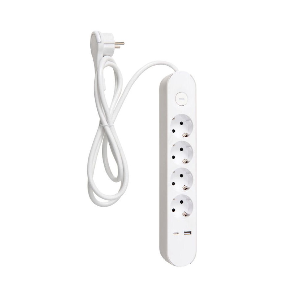 Airam Trend 4-osaline lülitiga pikendusjuhe, 2 x USB, valge, 1,4 m