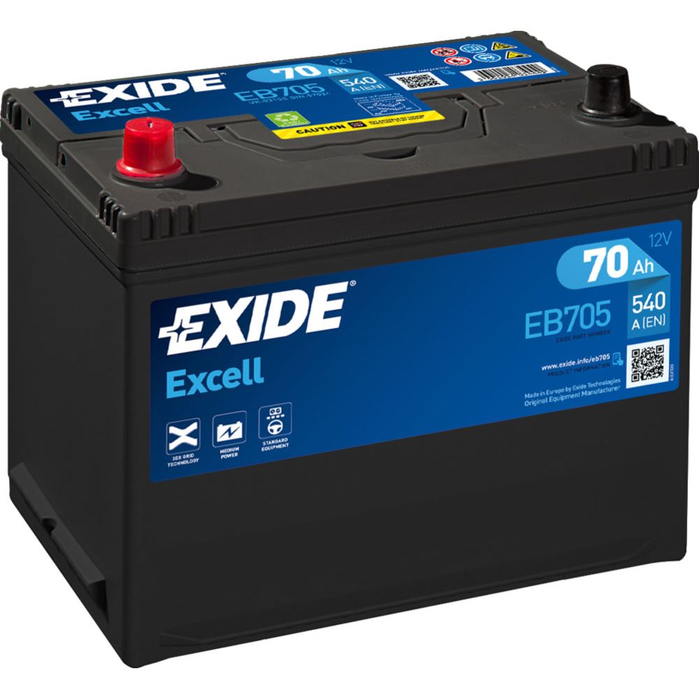 Exide EB705 70 Ah / 540 A akku P270 x L173 x K222 +-