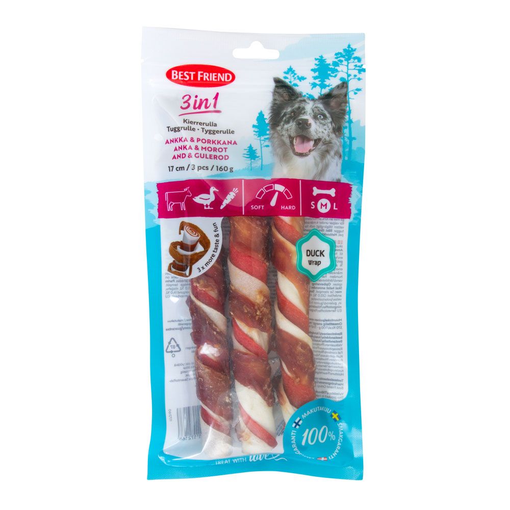 Best Friend 3 in 1 pardiliha & porgandiga närimispulk, 17 cm, 3 tk, 160 g