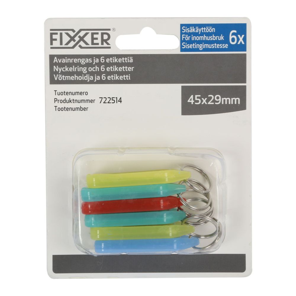 Fixxer võtmehoidja etiketiga, 45 x 29 mm, 6 tk