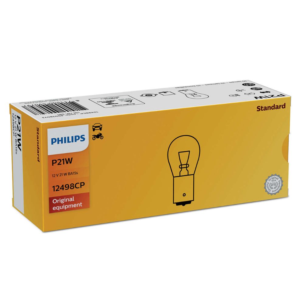 Philips BA15s metallsockellampa 12V 21W P21W 10 st.