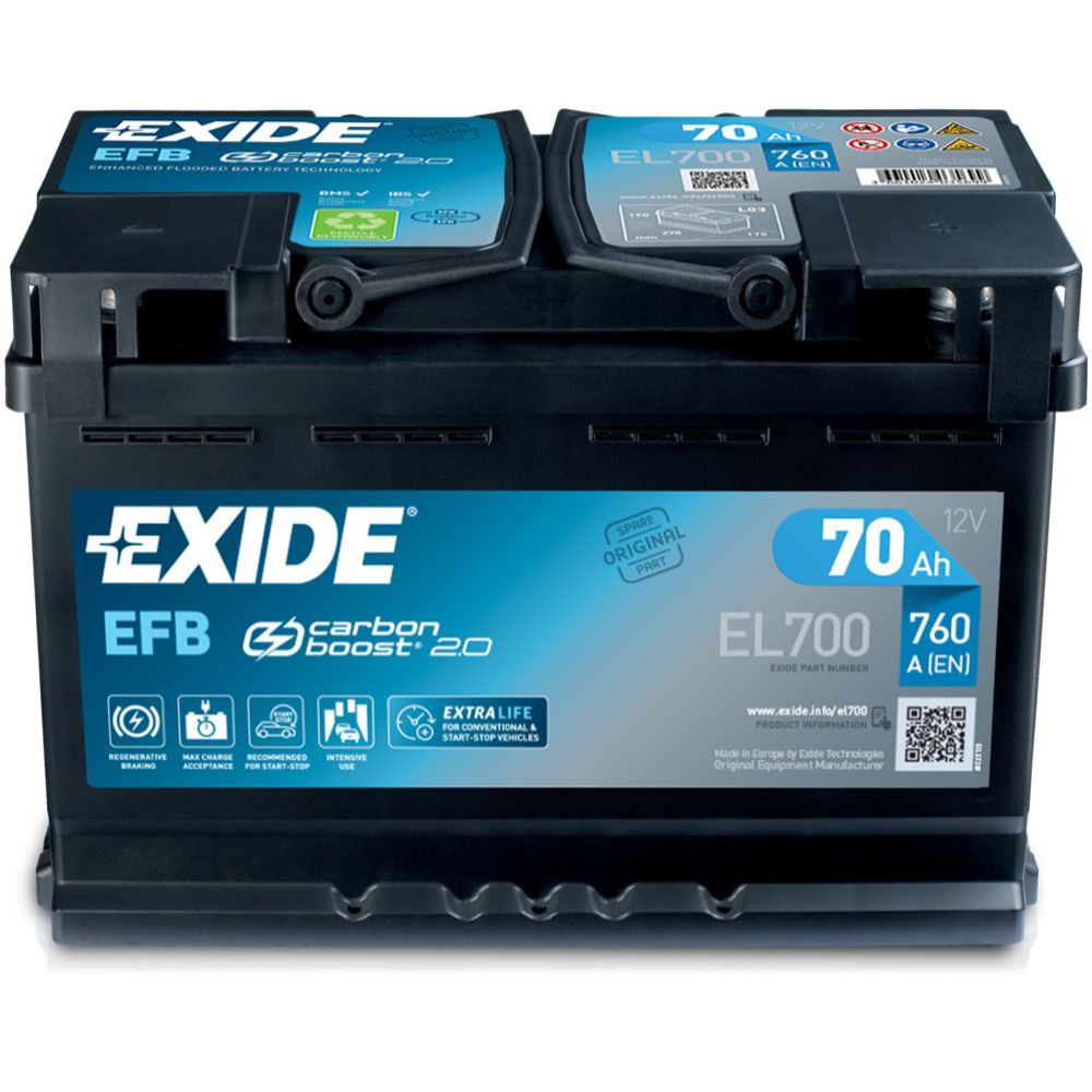 Exide EL700 70 Ah / 760 A akku P278 x L175 x K190 -+