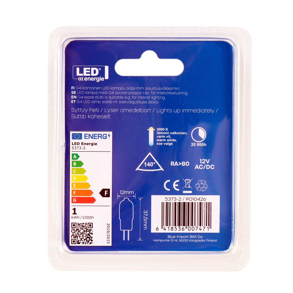 Led Energie LED-stiftlampa 12 V G4 1,2 W 120 lm 3000 K, 2 st.