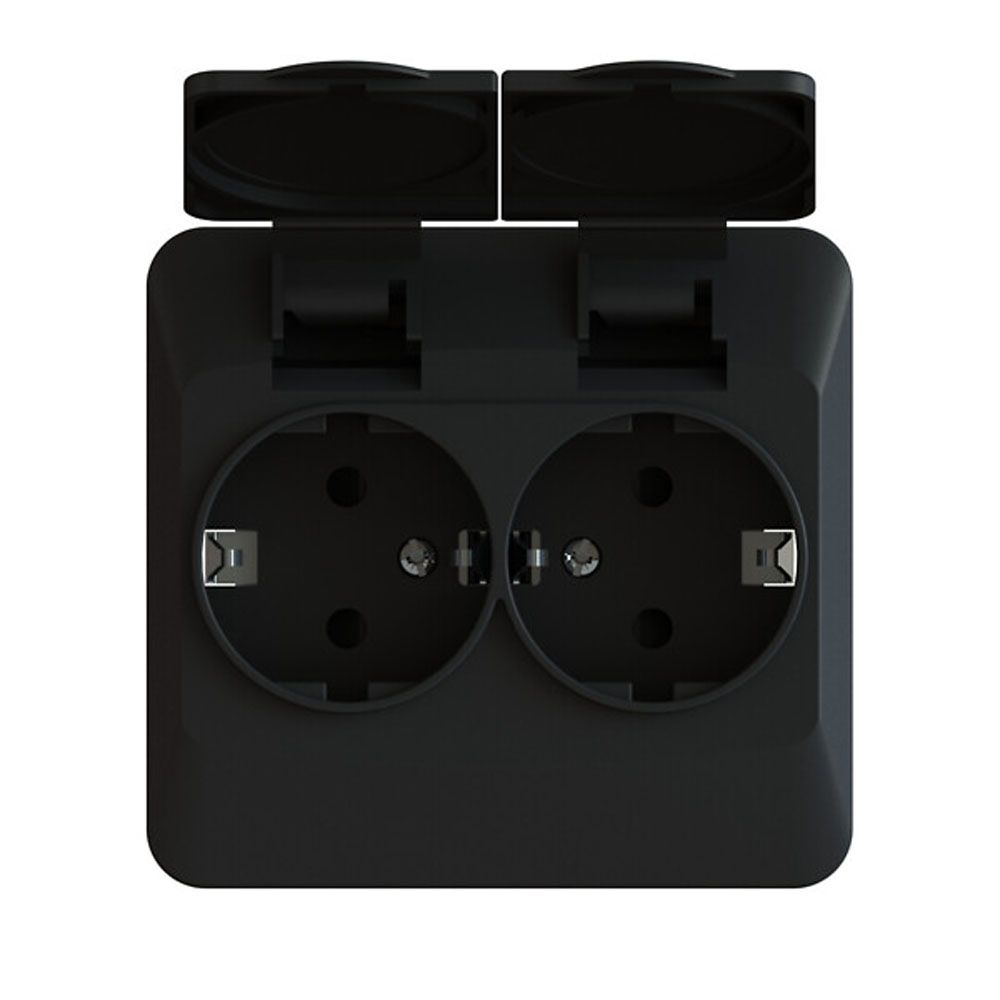 Harju Hiili infällt vägguttag 2-vägs IP44 JL svart