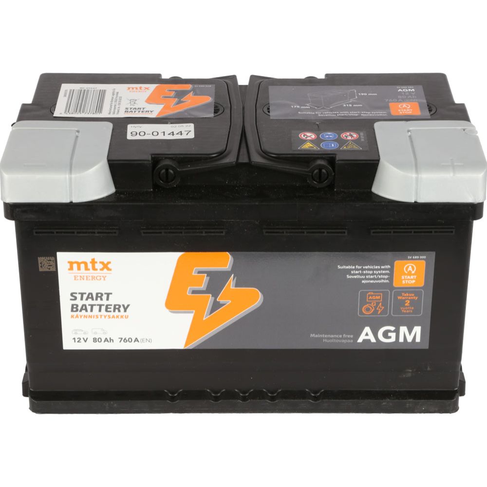 MTX Energy AGM Käynnistysakku 80Ah/760A P315xL175xK190 -+