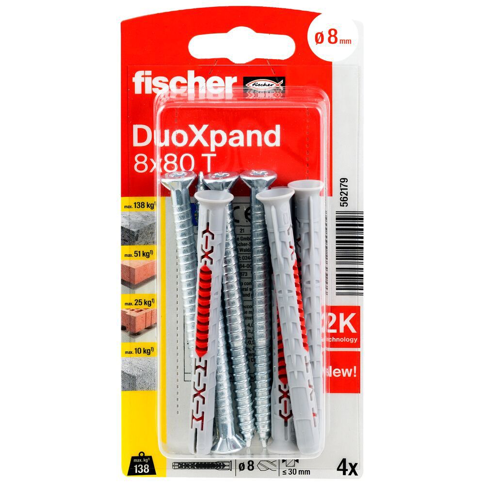 Fischer DuoXpand fasadplugg med skruv 4 st.