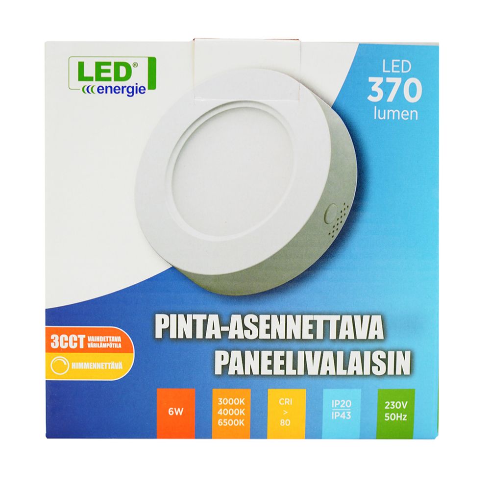 Led Energie panelbelysning dimbar ytmontering 3CCT 6W 370 lm