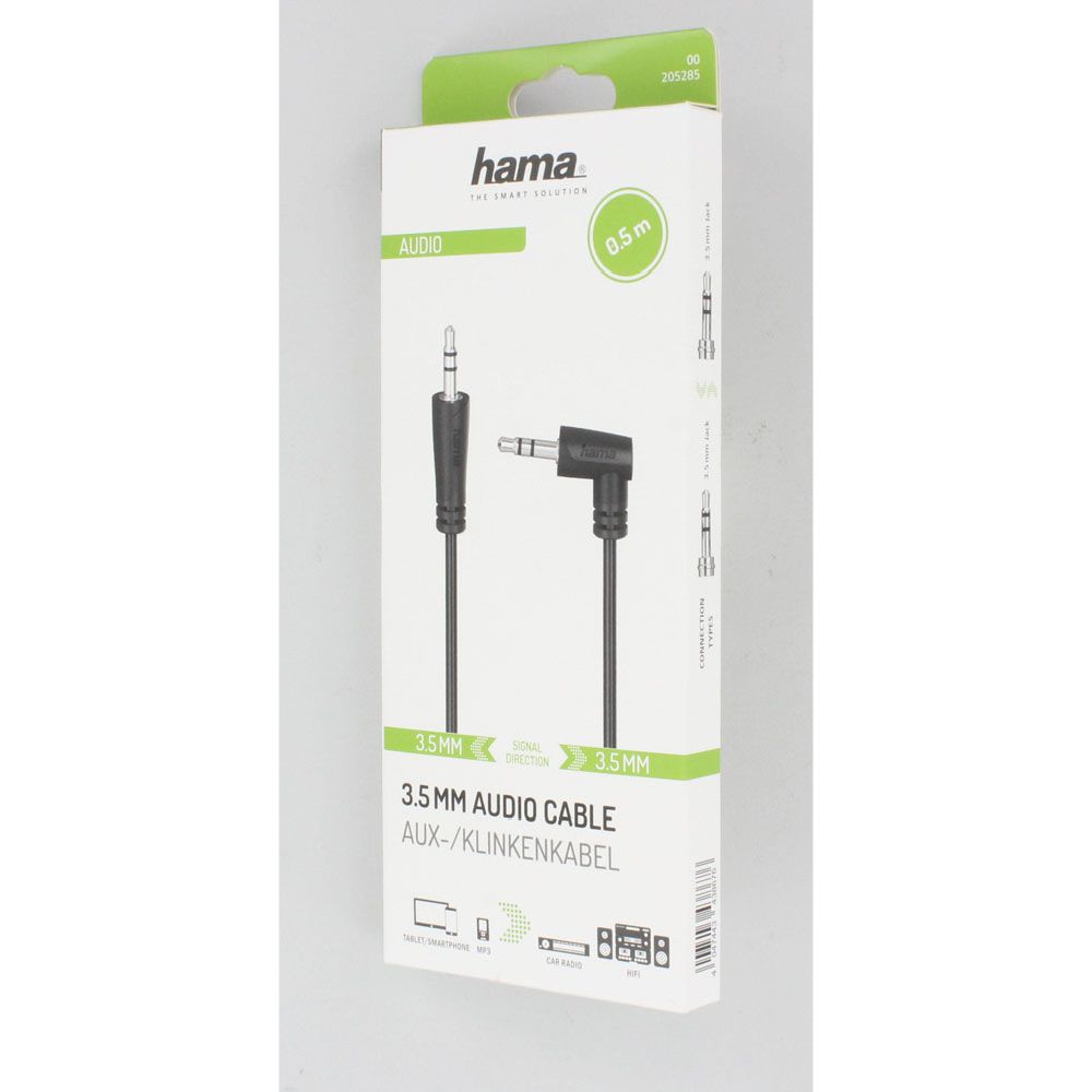 Hama Audiokaapeli, 3,5 mm uros - 3,5 mm uros 90°, 0,5 m