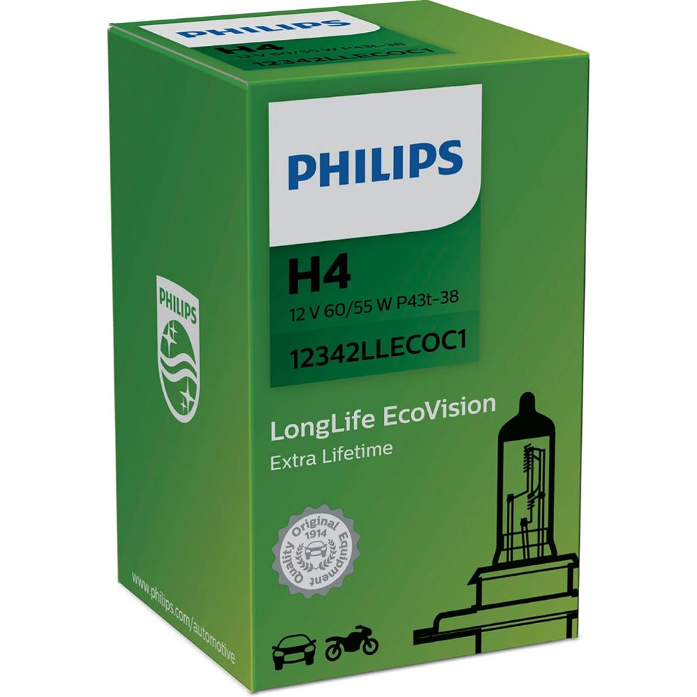 Philips LongLife EcoVision H4-autopirn, 12 V, 60/55 W
