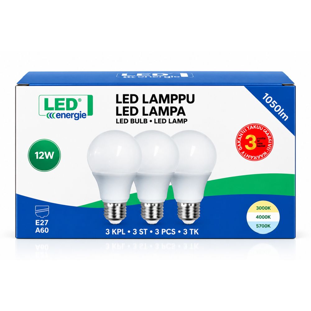 Led Energie LED-lampa E27 A60 12 W 3000 K 1050 lm 3-pack