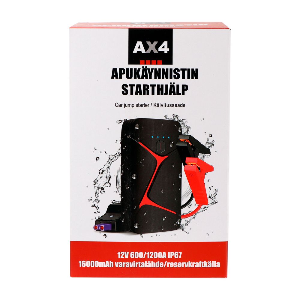 AX4 apukäynnistin 12V 600/1200A IP67, 16000 mA varavirtalähteellä