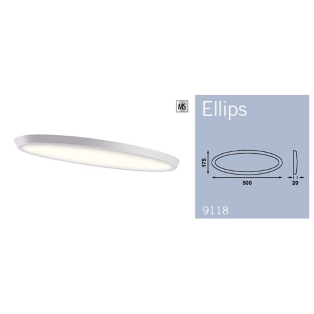 Ellips LED-taklampa 12 V/9,6 W vit 500 x 175 x 20 mm