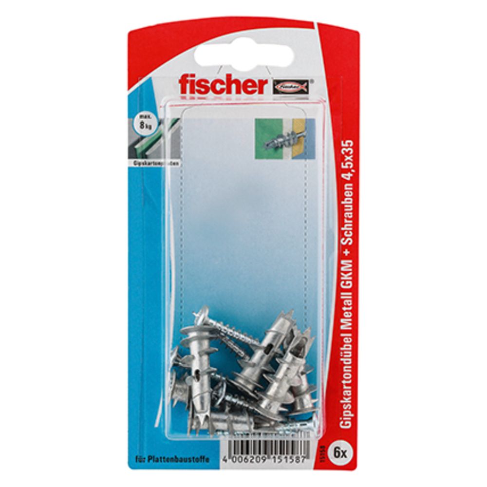 Fischer GKM S kipsilevytulppa ruuvilla, metallia 6 kpl