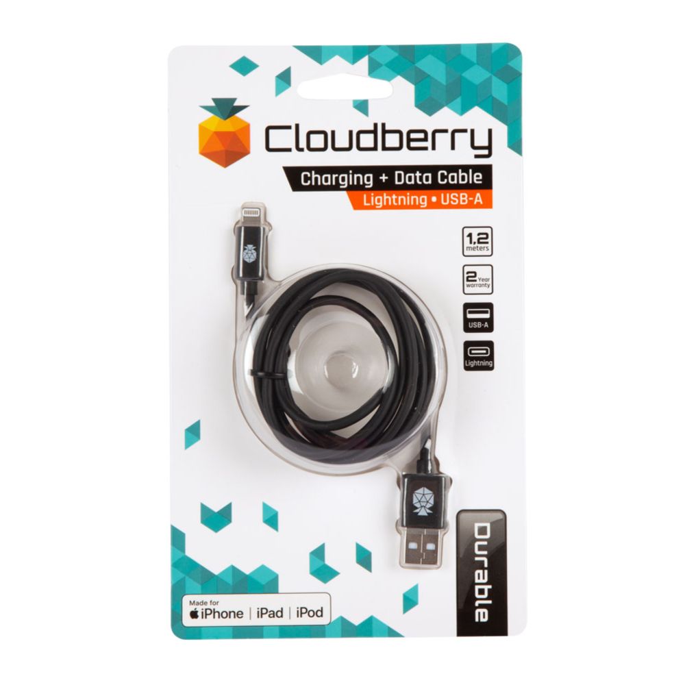 Cloudberry USB-A - Lightning andmekaabel, must, 1,2 m