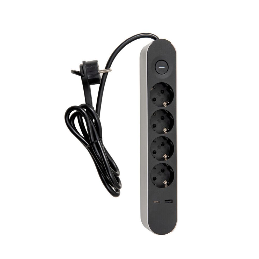 Airam Trend 4-osaline lülitiga pikendusjuhe, 2 x USB, must, 1,4 m