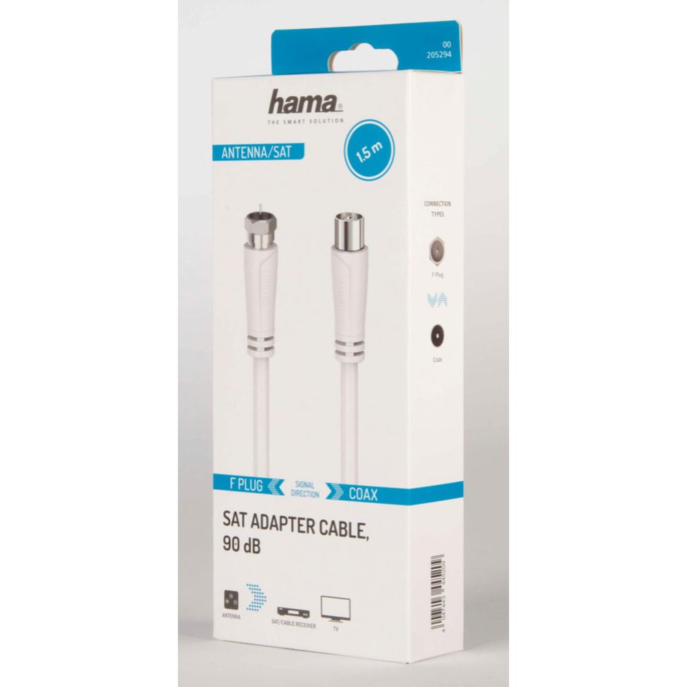 Hama antennikaabel SAT, Coax isane - F-liitmik isane, 1,5 m, 90 dB, valge
