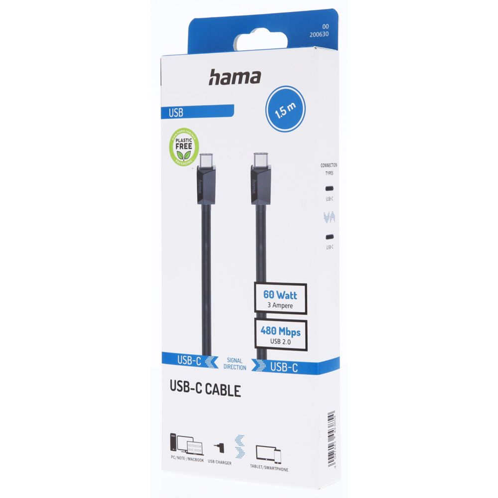 Hama USB-C kaapeli 480 Mbit/s 3 A 1,5 m