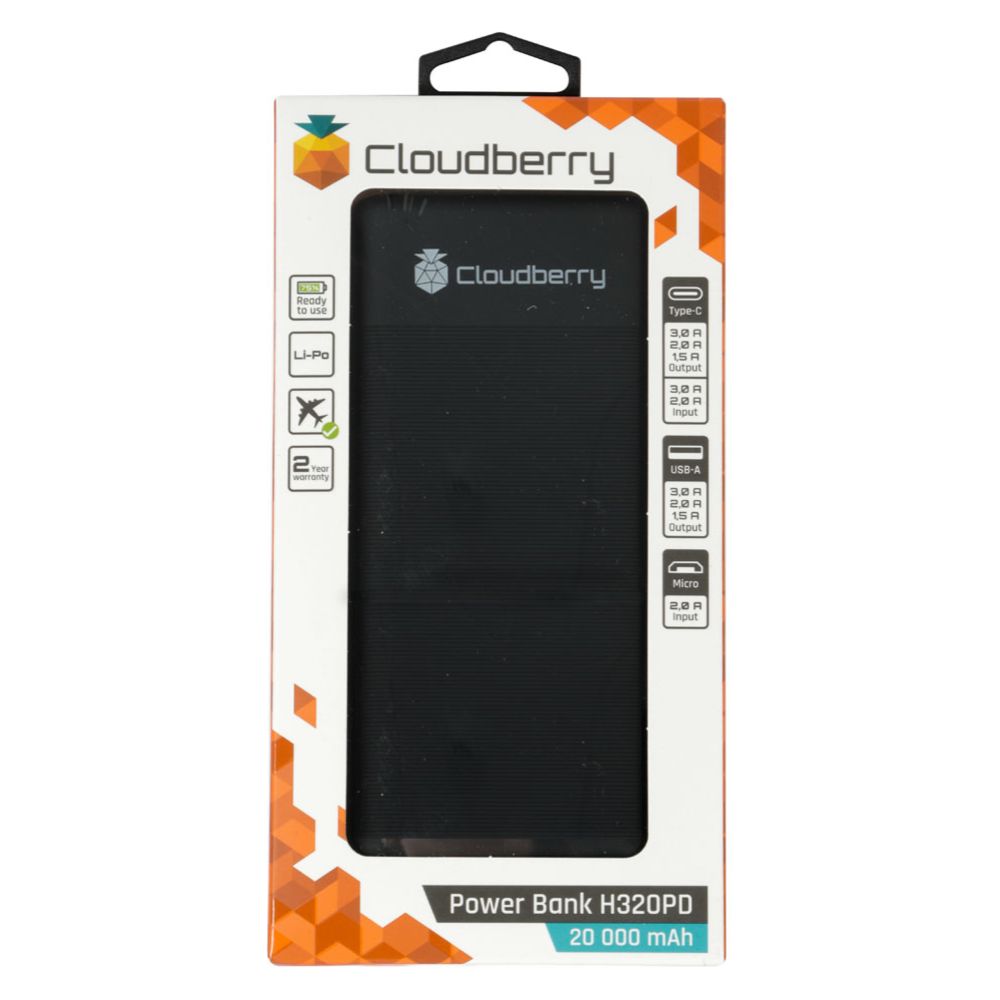 Cloudberry 20 000 mAh PD akupank, QC 3.0, 3 A, 2 x USB-A, 2,4 A