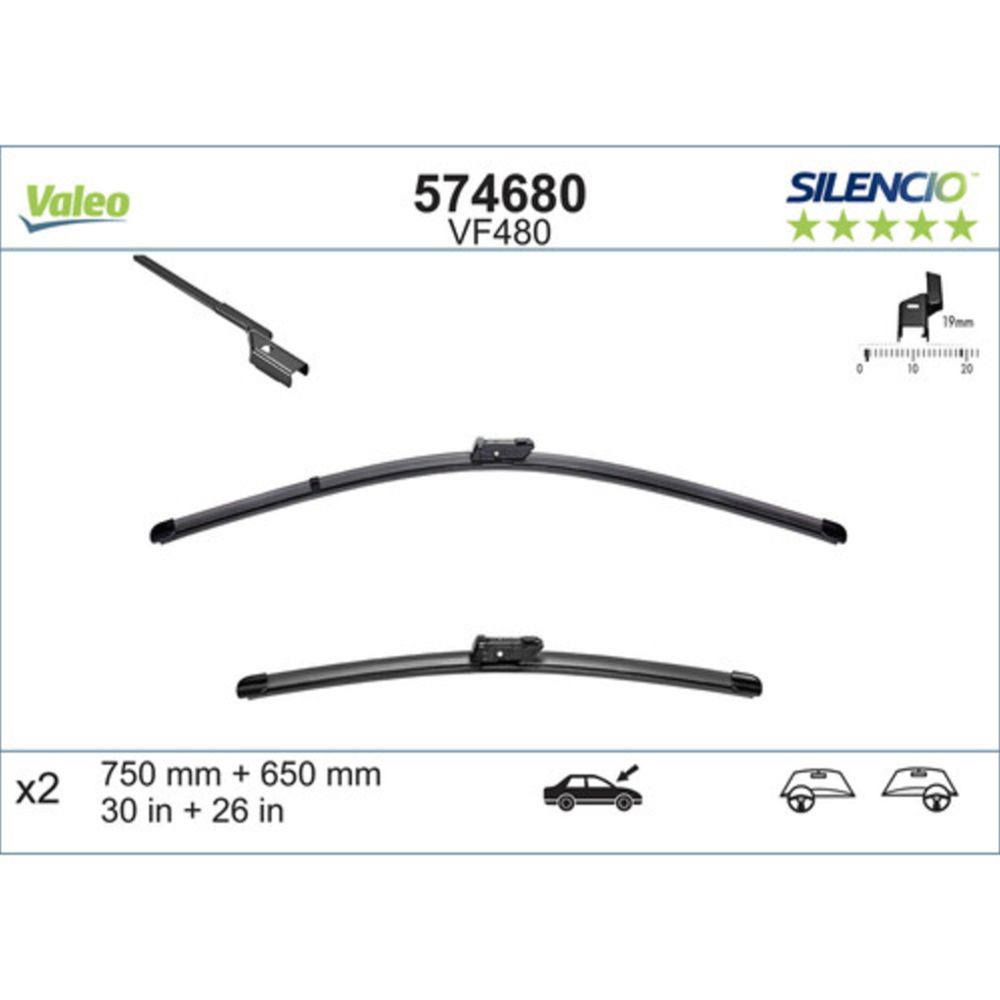 Valeo X-trm/AeroTwin VM480/VF480/A120S pyyhkijänsulkapari 75 + 65 cm