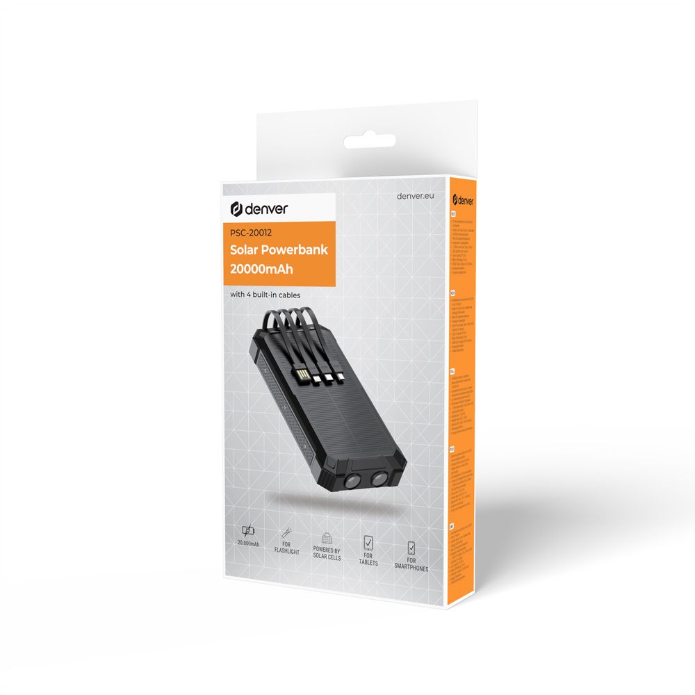 Denver PSC-20012 powerbank med solcell 20 000 mAh