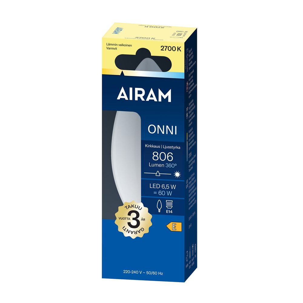 Airam Onni LED-kronljuslampa C35 E14 6,5 W 806lm 2700K
