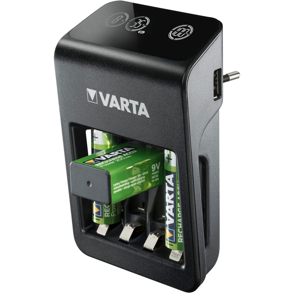 VARTA LCD Plug akkuparistolaturi + 4 x AA 2100 mAh