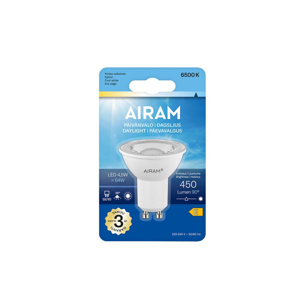 Airam LED päivänvalolamppu GU10 4,5 W 6500K 465 lm