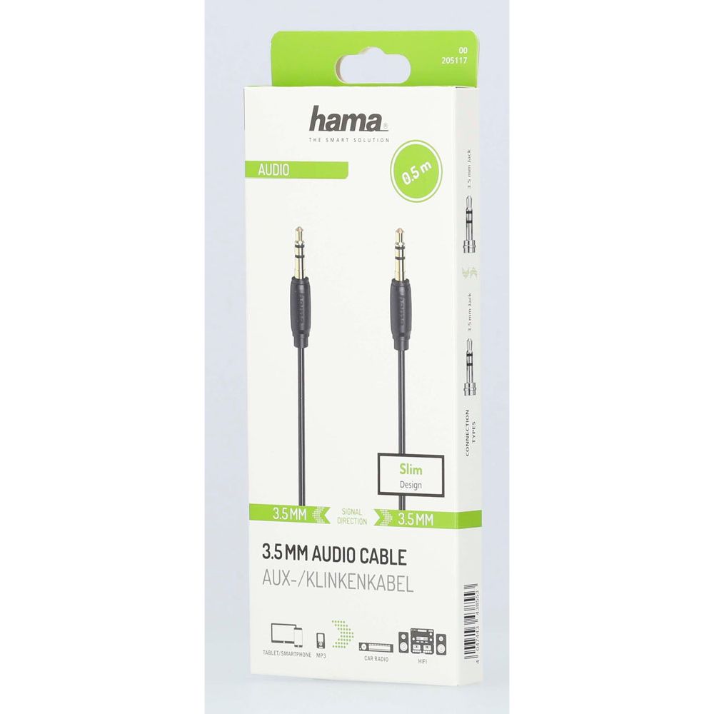 Hama Audiokaapeli, 3,5 mm uros - 3,5 mm uros, "Ultra-thin", 0,5 m