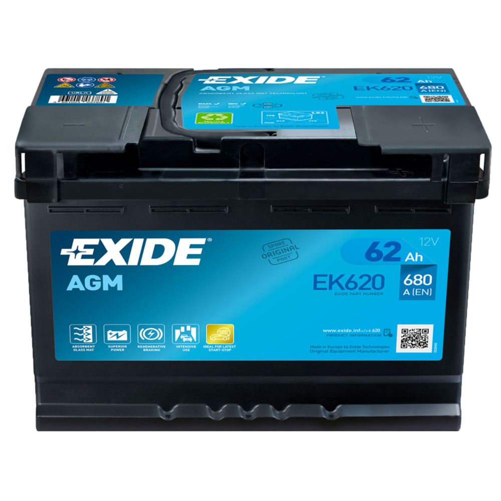 Exide EK620 62 Ah / 680 A aku, P 242 x L 175 x K 190