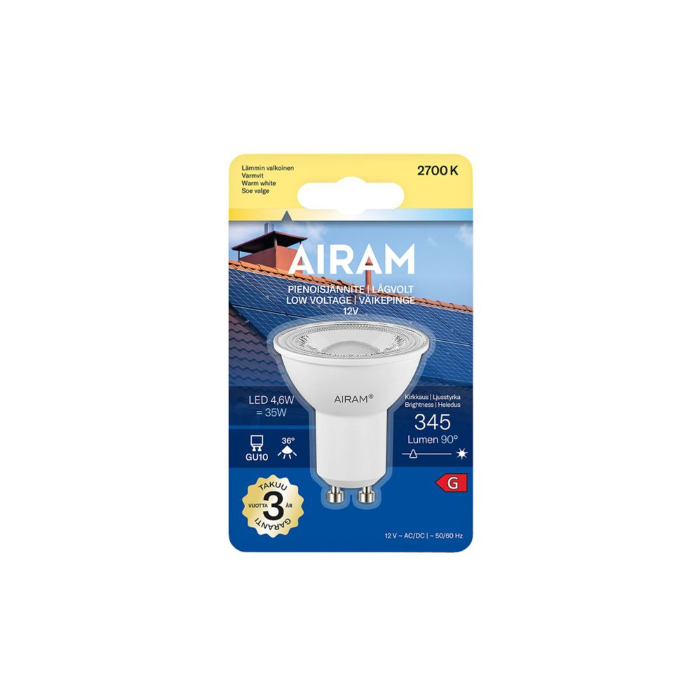 Airam 12 V Solar LED-kohtvalgusti, GU10, 4,6 W, 2700 K, 380 lm