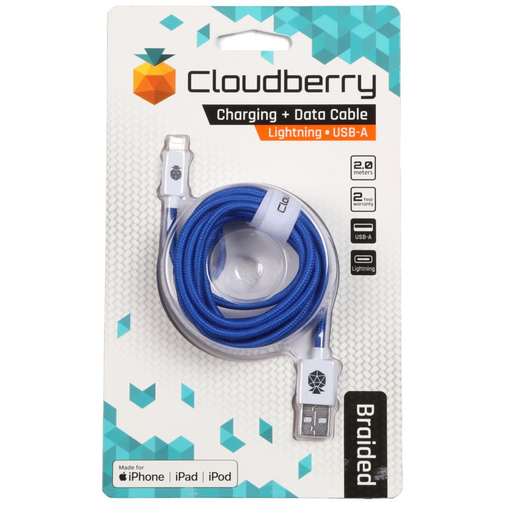 Cloudberry Lightning vahvarakenteinen datakaapeli 2 m sinivalkoinen