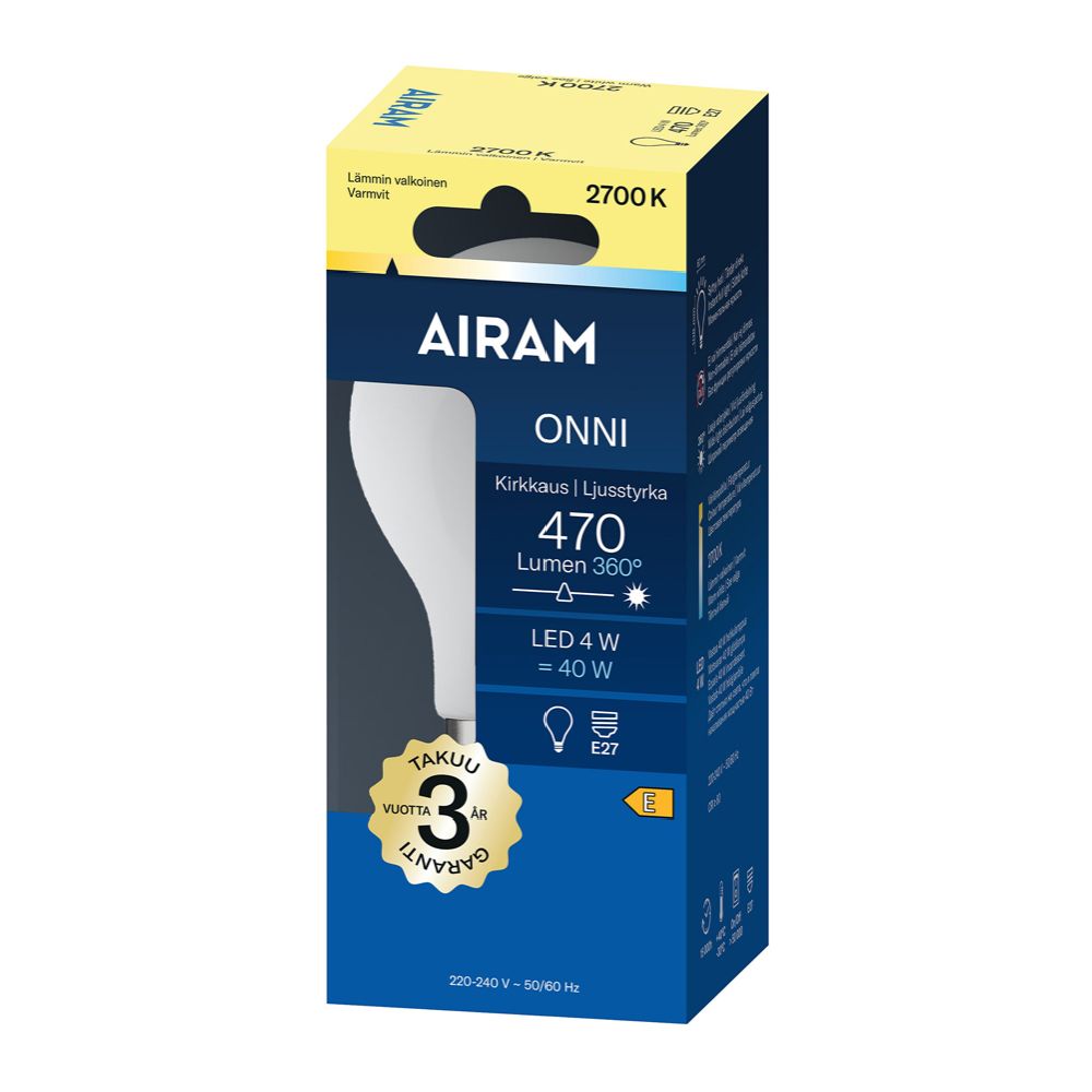 Airam Onni LED-standardkupollampa A60 E27 4 W 470lm 2700K