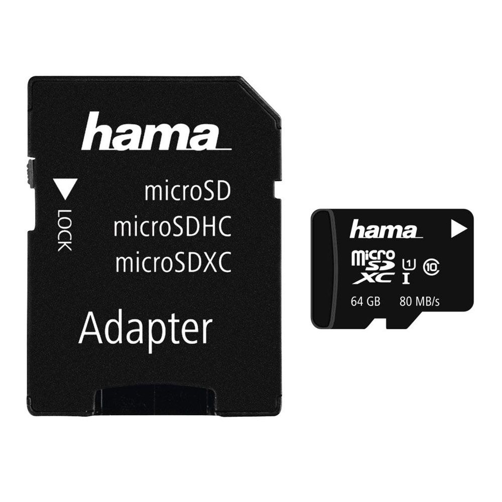 Hama microSDXC minneskort 64 GB Class 10 UHS-I 80 MB/s + adapter