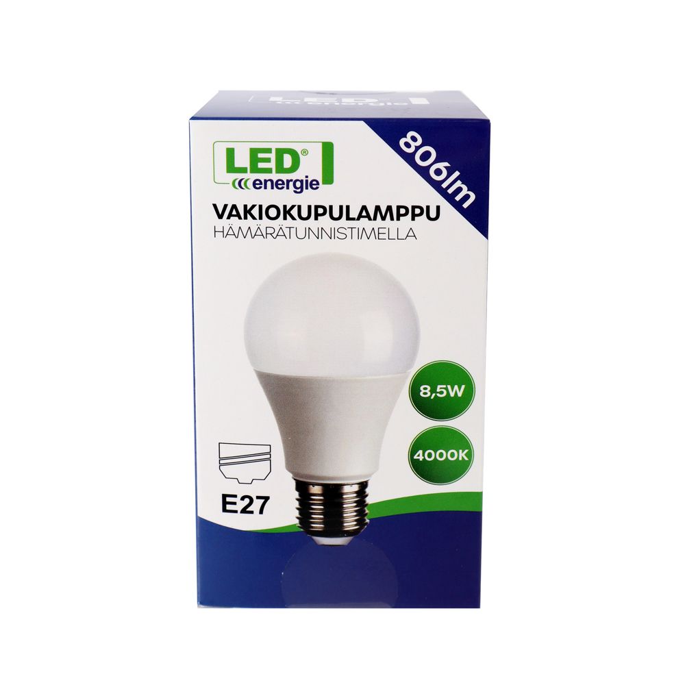 Led Energie LED-lamppu hämärätunnistimella A60 E27 8,5 W 806 lm 4000 K