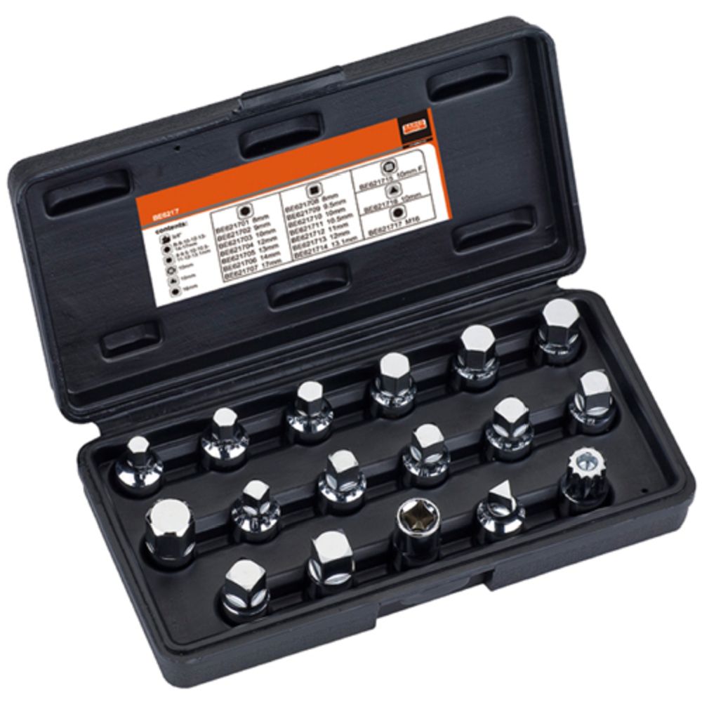 Bahco BE6217 hylssats oljepluggar 3/8" 17 delar