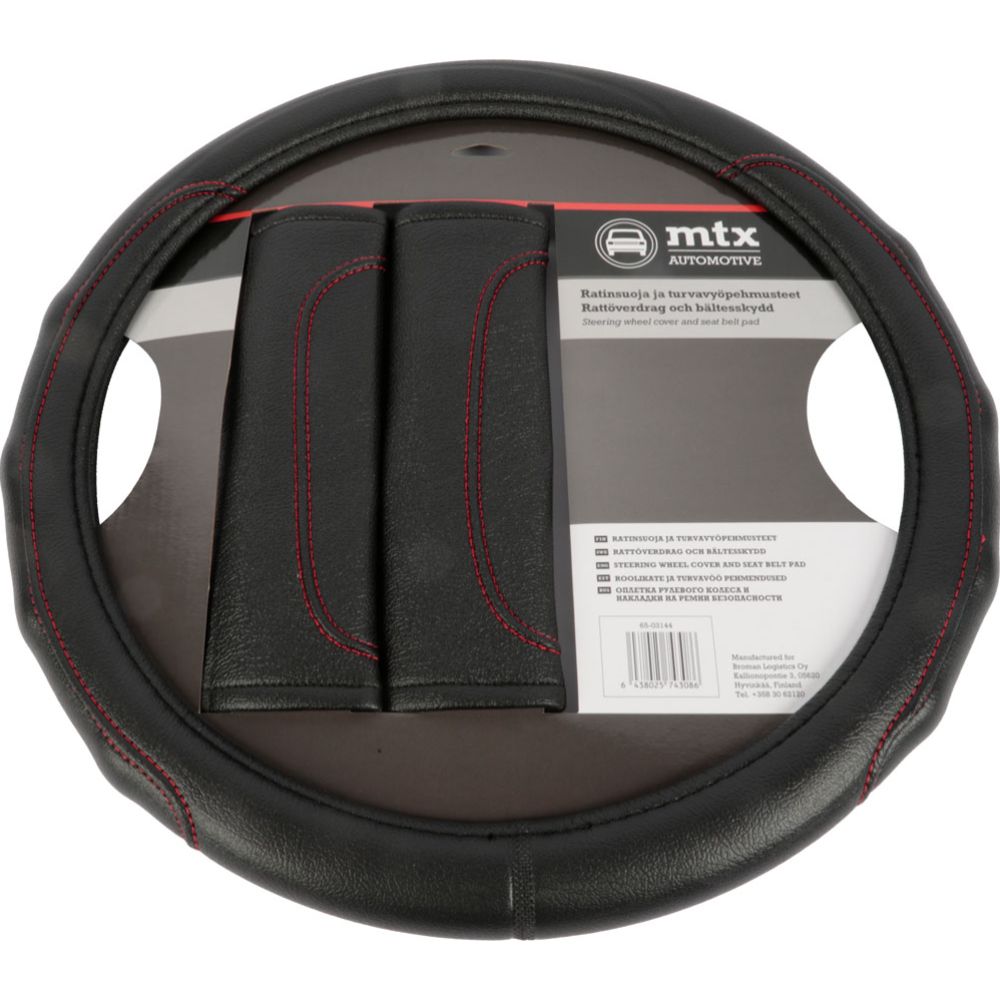 MTX Automotive ratinsuoja ja turvavyönpehmusteet musta / punaiset ompeleet 37-39 cm