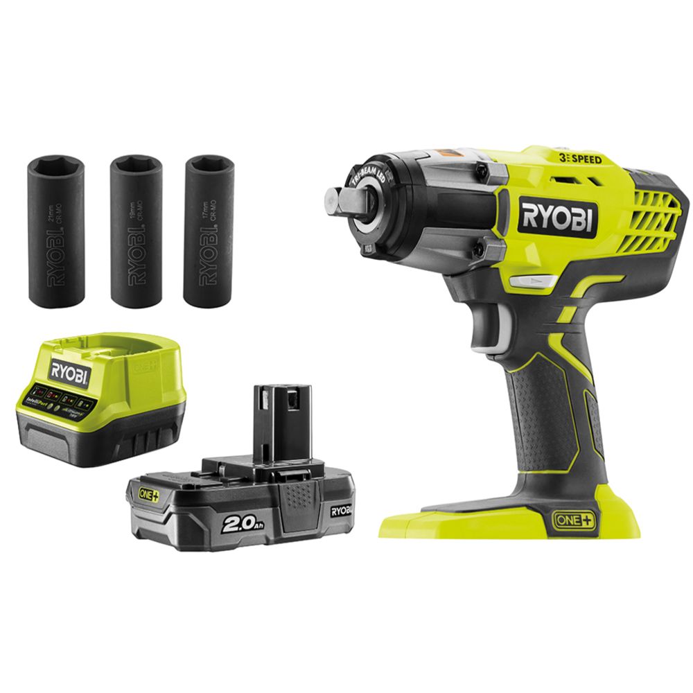 Ryobi ONE+ akulöökmutrikeeraja komplekt R18IW3-120S (2,0 Ah)