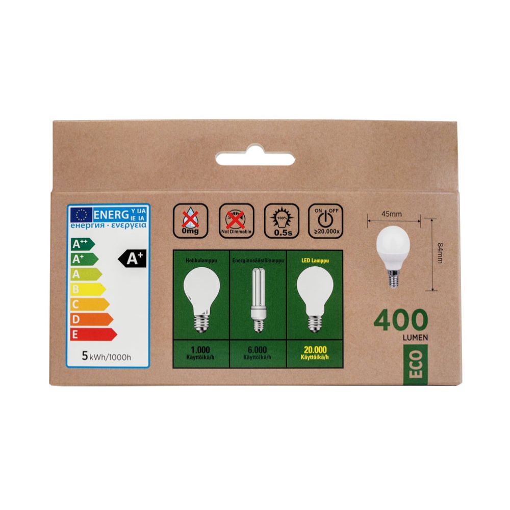 LED-reklaamlamp, E14, 5 W, 3000 K, 400 lm, 4 tk