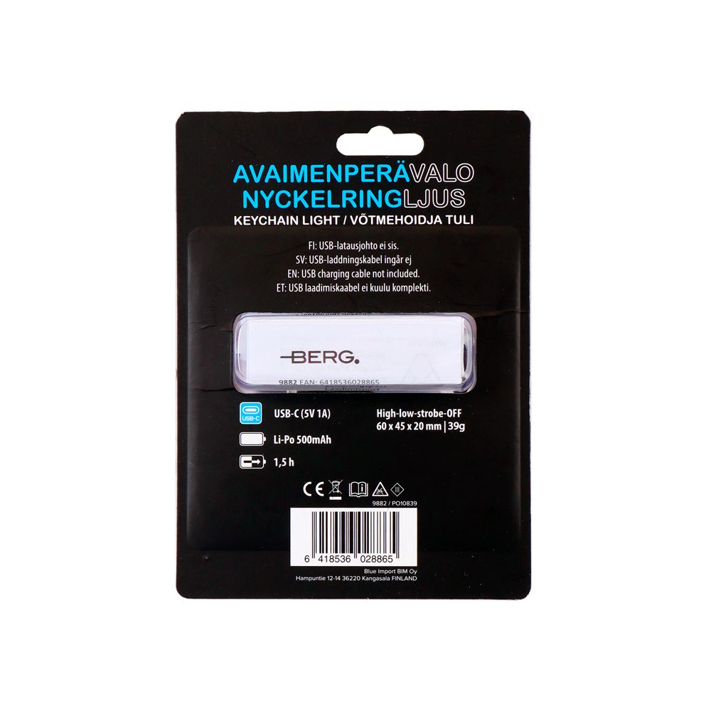 Berg COB LED-avaimenperävalo 500 mAh 500 lm ladattava
