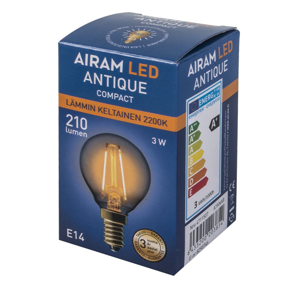 Airam LED antique klotlampa E14 2,5 W 2200 K 225 lm