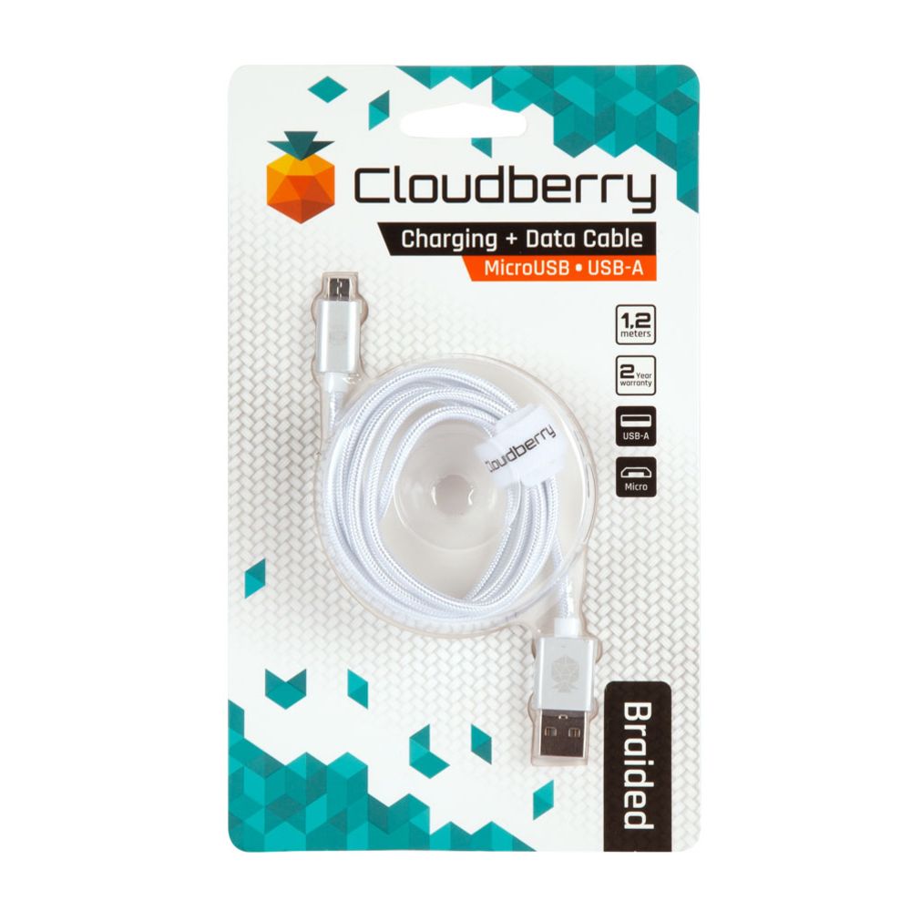 Cloudberry MicroUSB vahvarakenteinen datakaapeli 1,2 m valkoinen