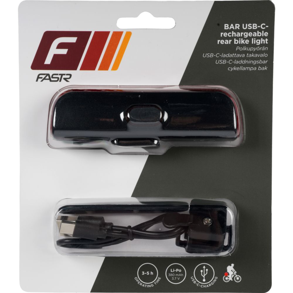 Fastr Bar baklampa för cykel USB-laddningsbar